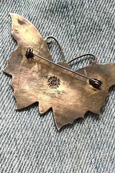 Vintage Mexican Sterling Silver & Abalone Shell Butterfly Pin, Mid Century Signed