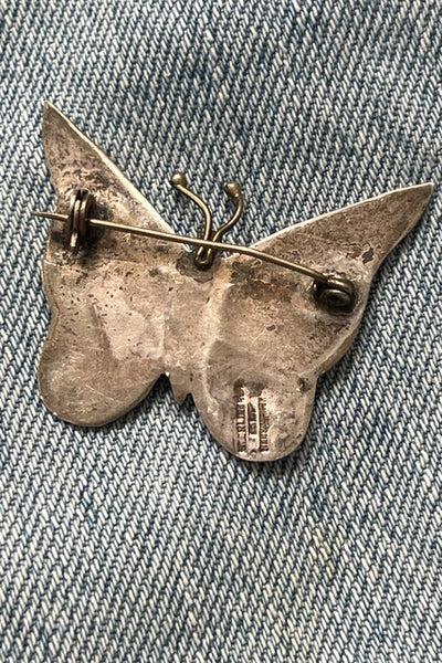Vintage Mexican Sterling Silver & Abalone Shell Butterfly Pin, Mid Century