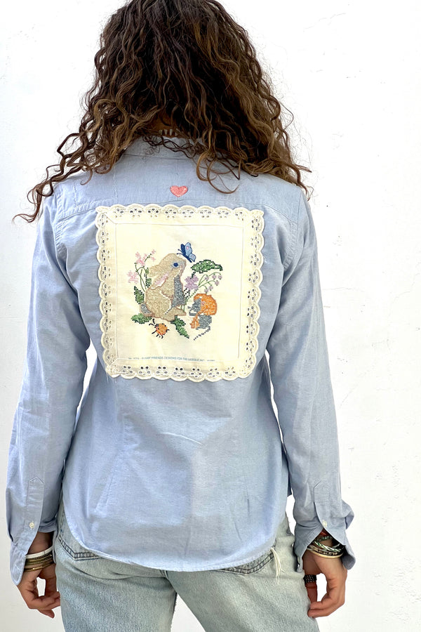 Anna Corinna Reworked Vintage Butterfly Bunny Patched Up Polo Oxford, Cotton