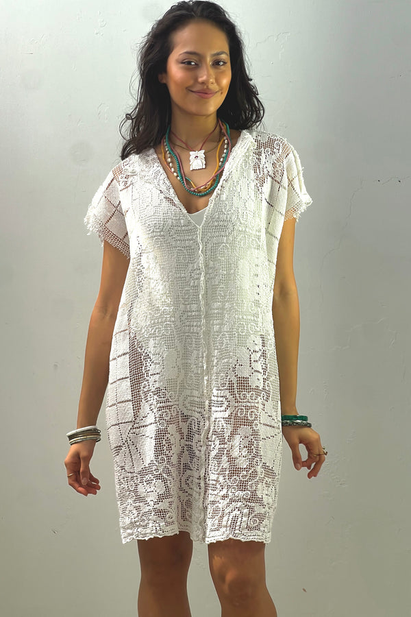 Anna Corinna Reworked Vintage Hand Crocheted Smock Dress