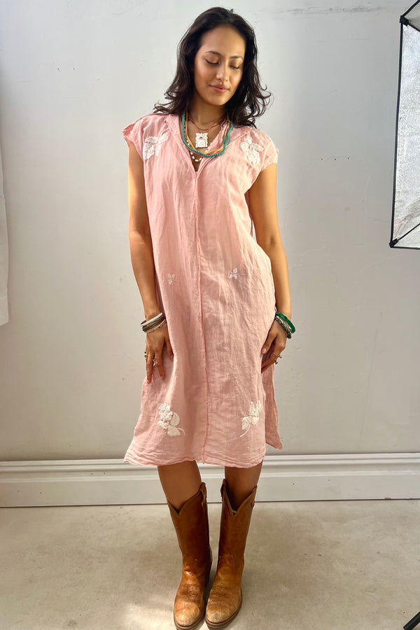 Anna Corinna Reworked Vintage Hand Embroidered Blush Smock Dress