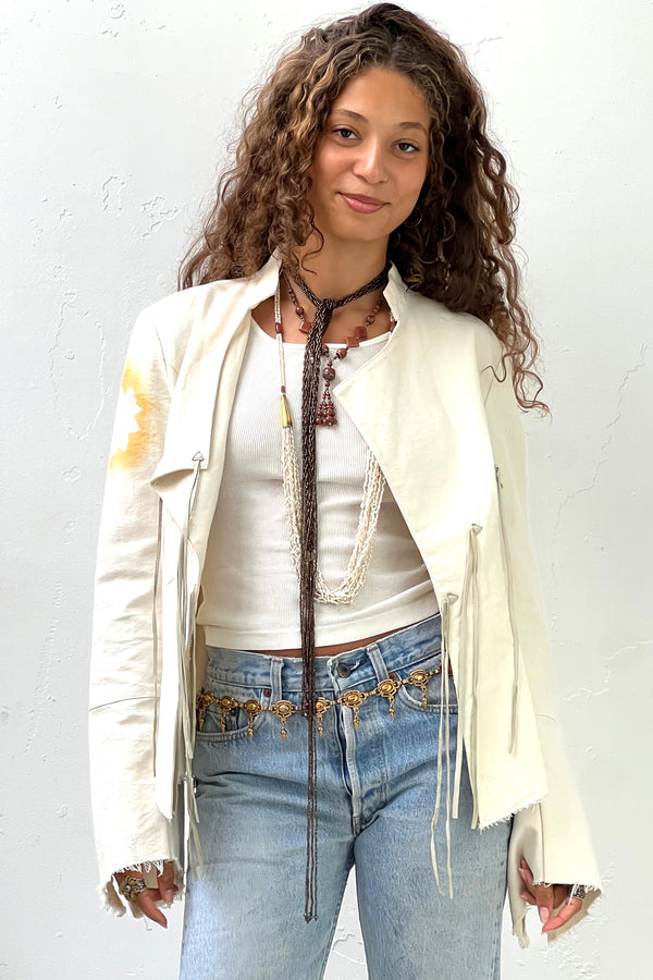 Vintage Foley Canvas Jacket, Cotton and Leather Trim