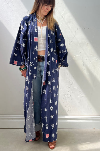 Kimono Cotton 70s Letters Vintage