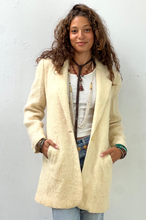 Vintage Ivory Wool Jacket, Wool
