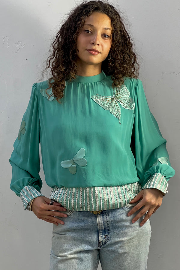 Vintage Hanae Mori Silk Butterfly Top, Silk