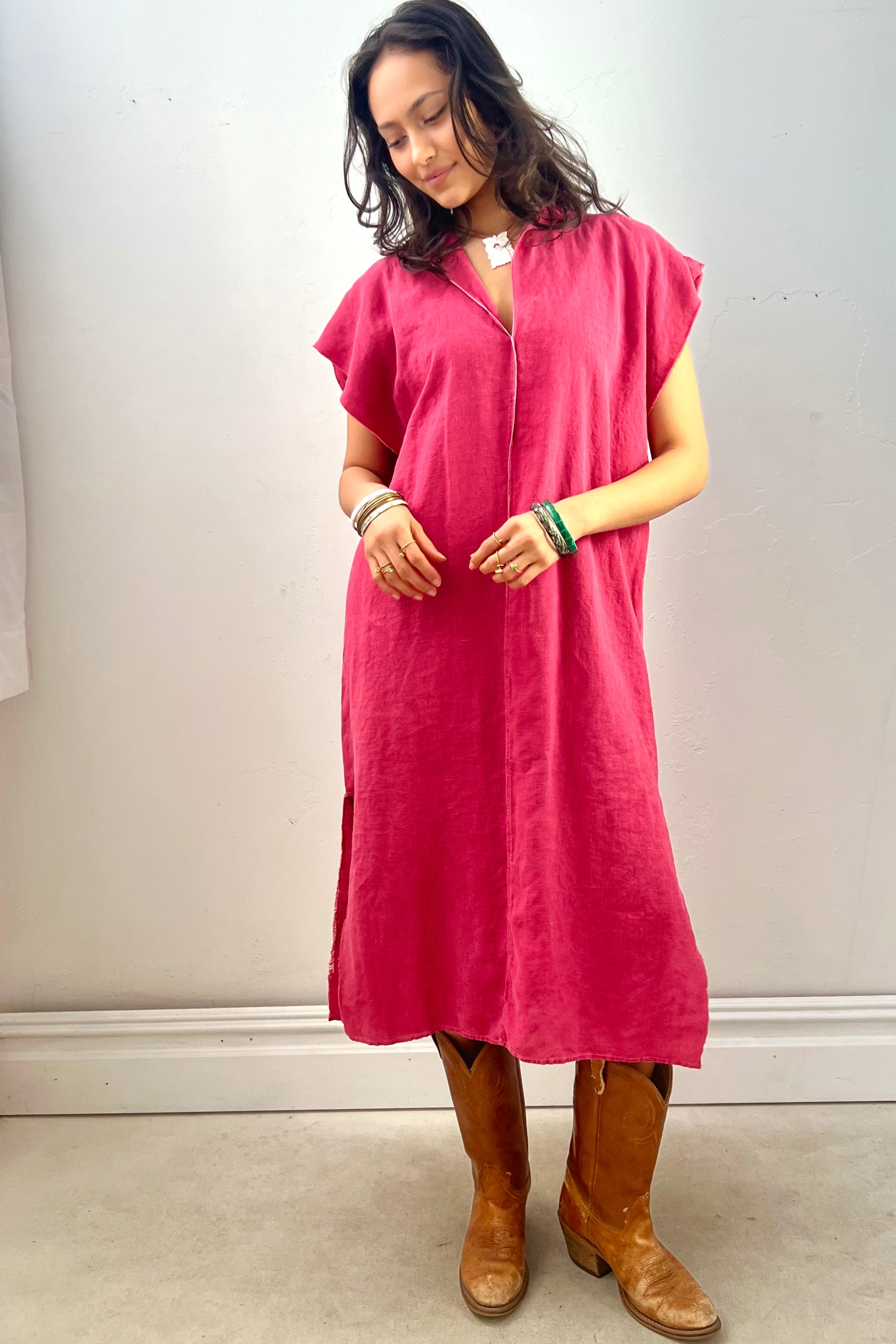 Anna Corinna Reworked Vintage Cranberry Cotton Smock Dress
