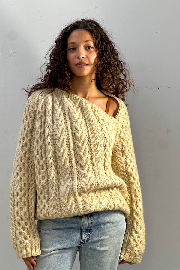 Vintage Hand Knit Wool Sassy Fisherman Sweater, Wool