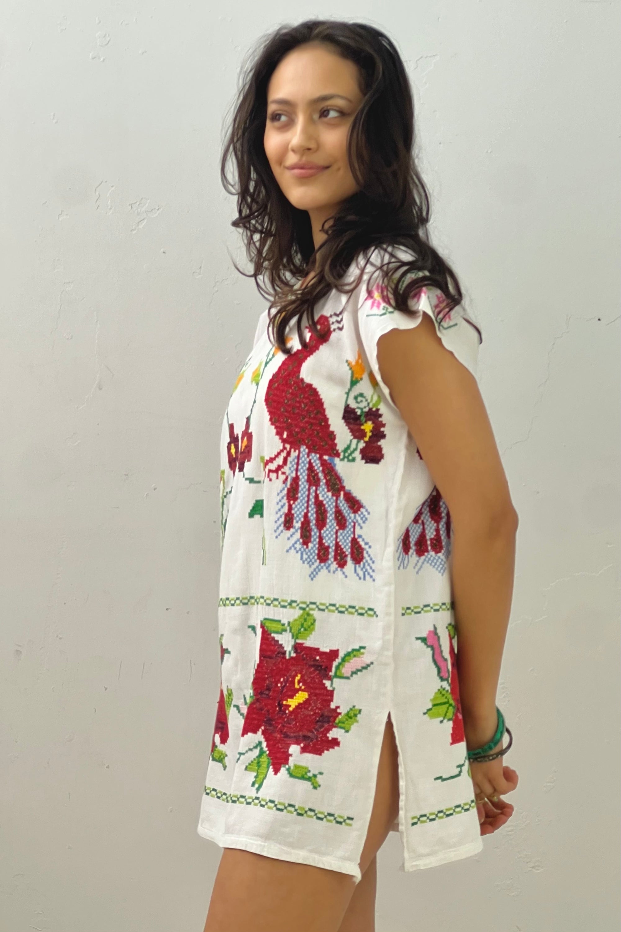 Vintage Embroidered Peacock Tunic Micro Mini Selected by Anna Corinna