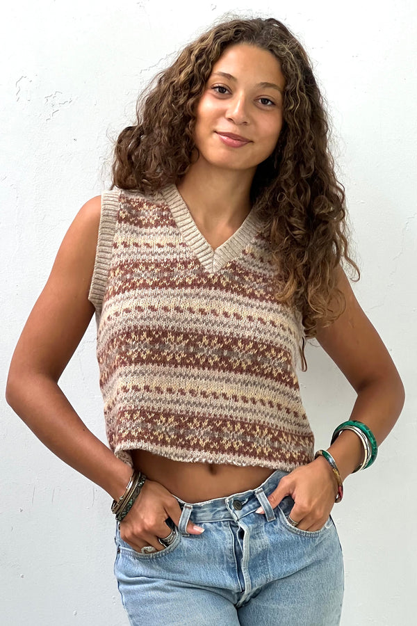Vintage Wool Cropped Sweater Vest, Wool blend