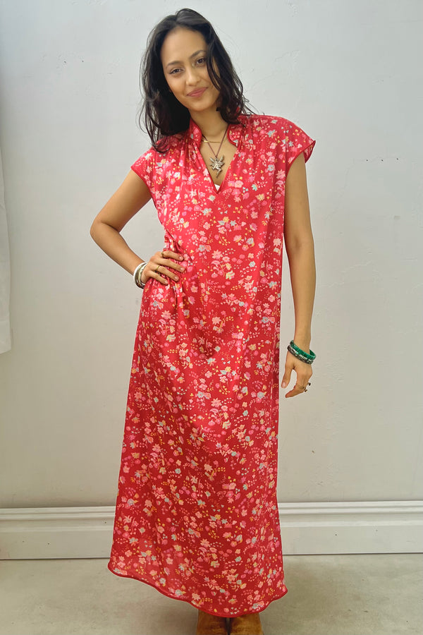 Vintage Printed Silky Maxi Dress, size S/M