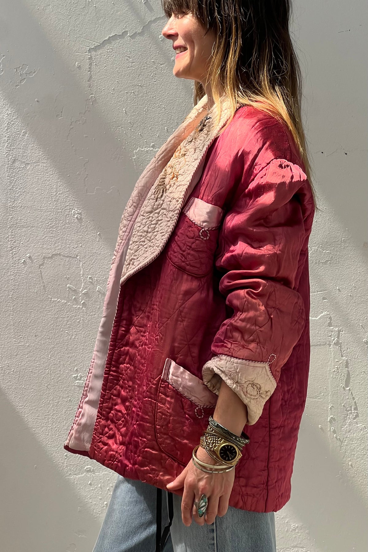Souvenir Silky 1950s Japanese Quiled and Embroidered Dragon Jacket Vintage