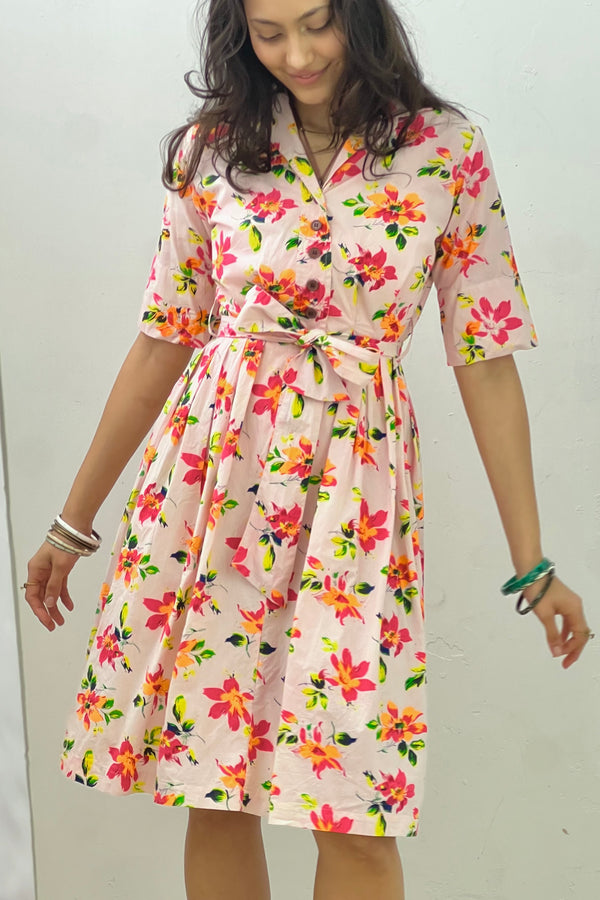 Vintage Printed Neon Button Up Dress, size S