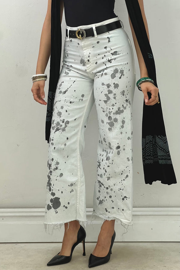 Anna Corinna Reworked Vintage Paint Splattered Flare jeans, size 24
