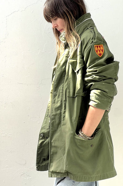 Army Cotton 1960s Field Jacket Batiq Printed Patch Reworked Vintage