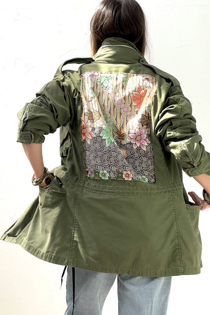 Army Cotton 1960s Field Jacket Batiq Printed Patch Reworked Vintage