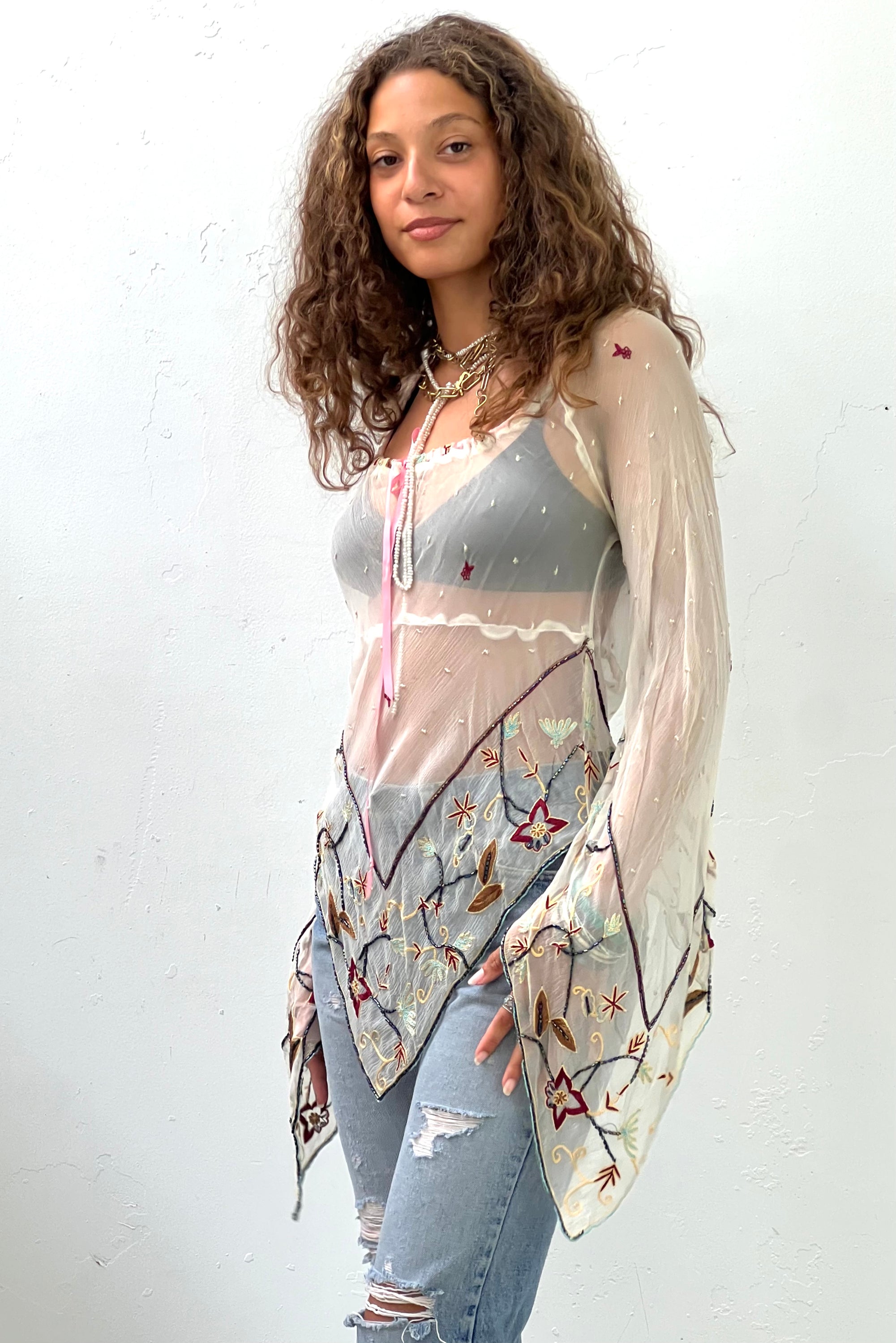 Vintage Hand Beaded Sheer Blouse Selected by Anna Corinna