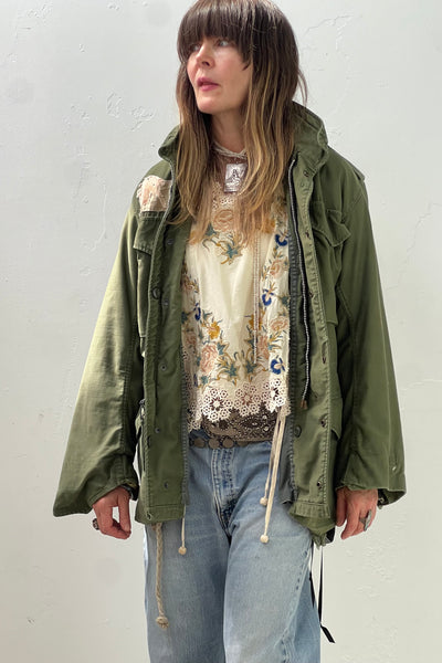 Army Cotton 60s Field Jacket Hand Embroidered Chinese Silk Patch Reworked Vintage