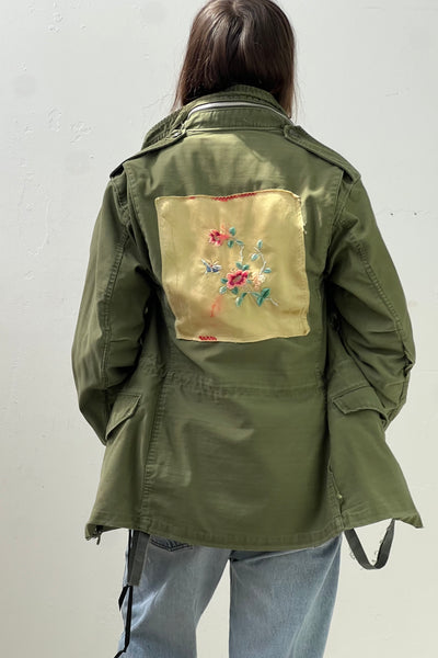 Army Cotton 60s Field Jacket Hand Embroidered Chinese Silk Patch Reworked Vintage