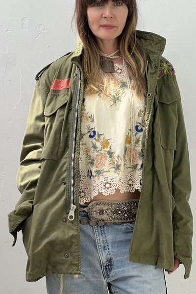 Army Cotton 60s Jacket Hand Made Hmong Neon Patch Reworked Vintage
