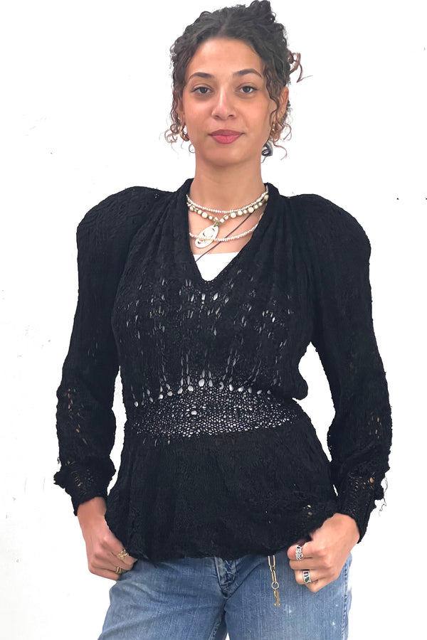 Vintage Hand Knit Midnight Cap Sleeve Dress, Cotton/Rayon