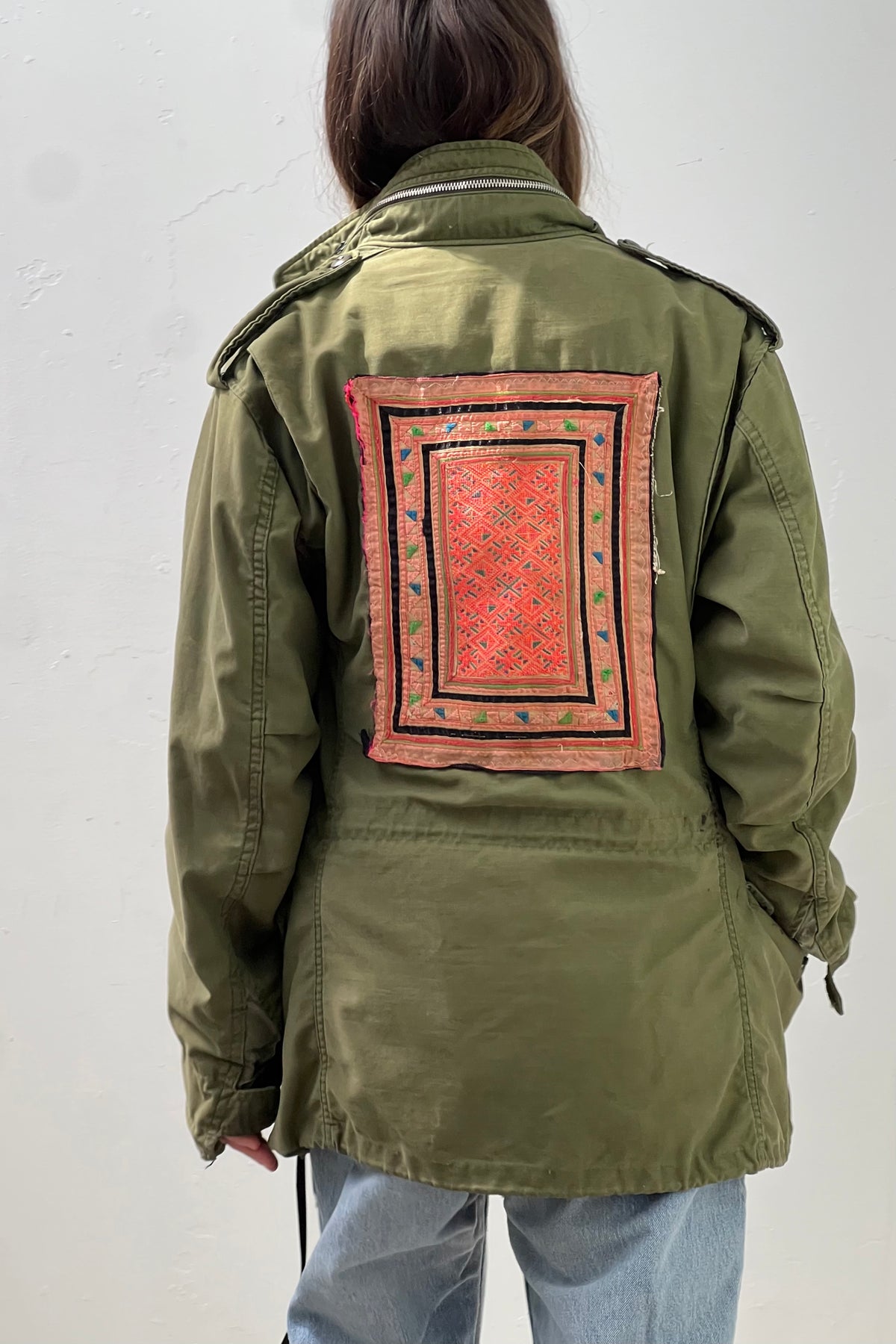 Army Cotton 60s Jacket Hand Made Hmong Neon Patch Reworked Vintage