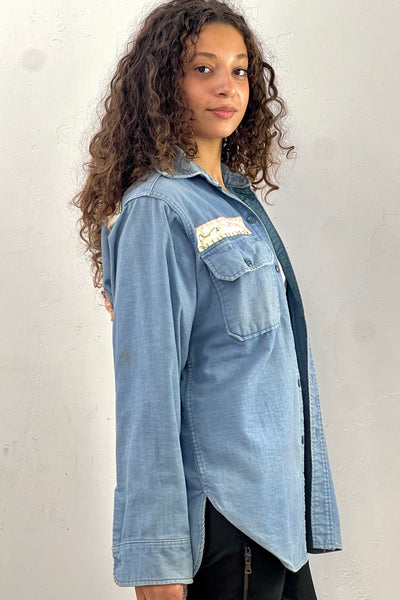 Anna Corinna Reworked Vintage Woolrich Combed Cotton Patched Button Down, Cotton, view 3