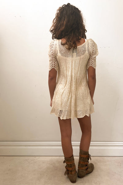 Vintage Hand Knit Ivory Mini, Rayon, view 2