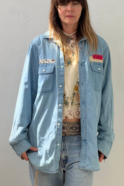 Chambray 80s Batiq Button Down Reworked Vintage