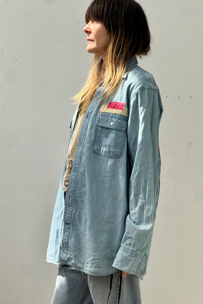 Chambray 80s Batiq Button Down Reworked Vintage