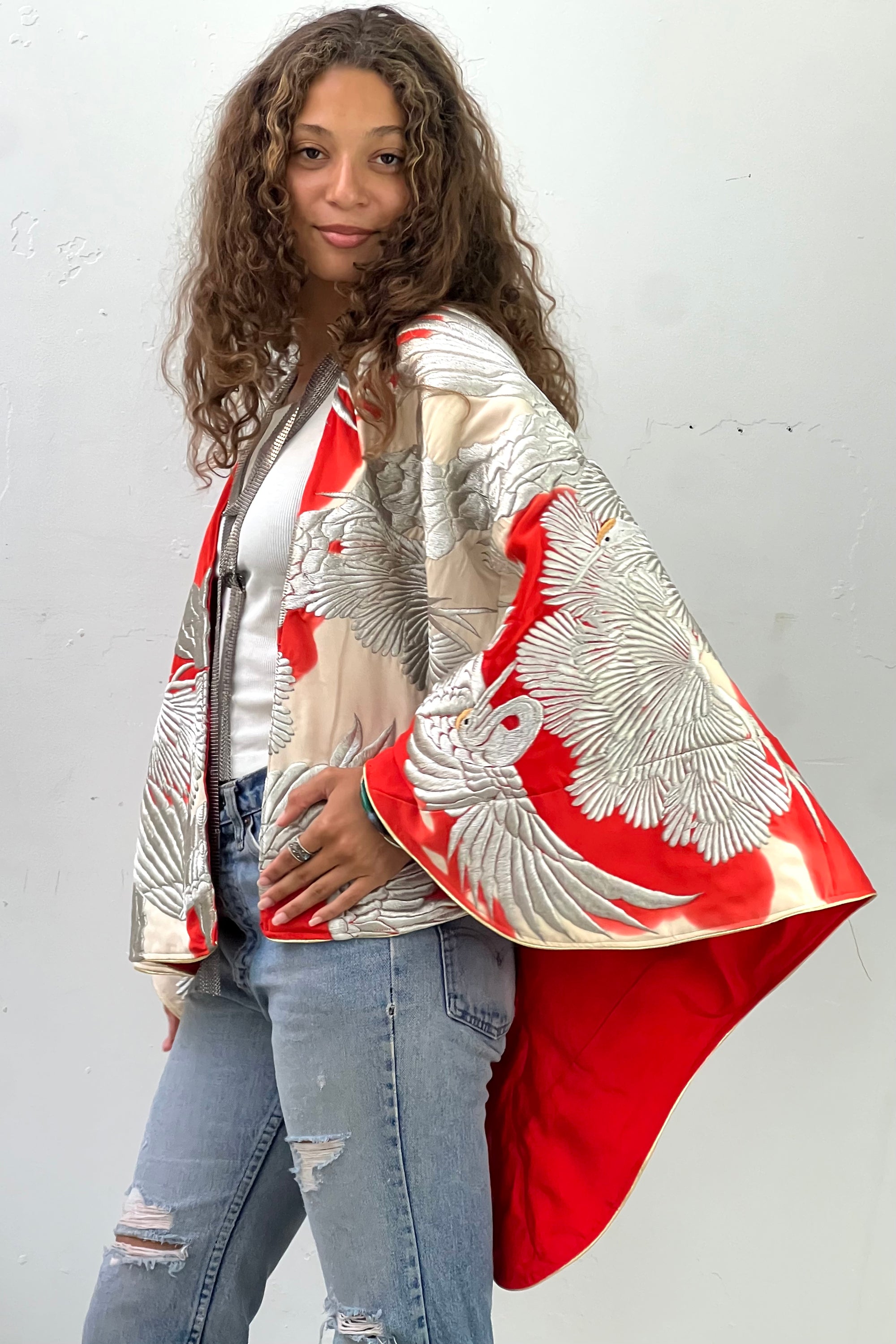 Vintage Hand Embroidered Silk and Silver Cranes Cape Selected by Anna Corinna