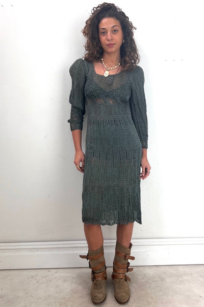Vintage Hand Knit Peacock Dress, Cotton