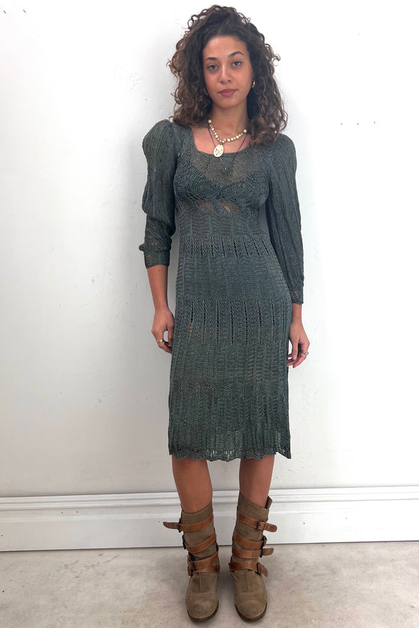 Vintage Hand Knit Peacock Dress, Cotton