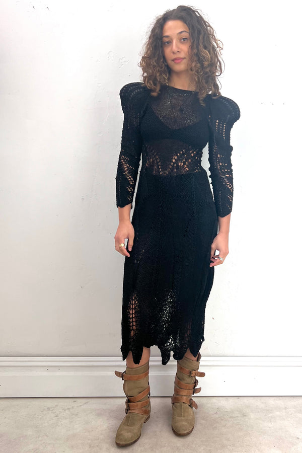 Vintage Hand Knit Midnight Midi Dress, Cotton/Rayon