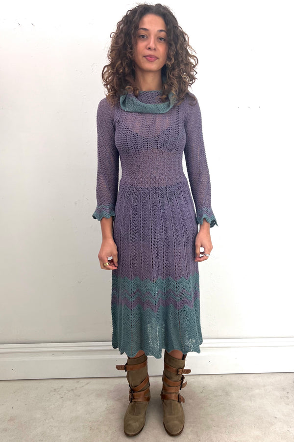 Vintage Hand Knit Plum Slate Dress, Cotton