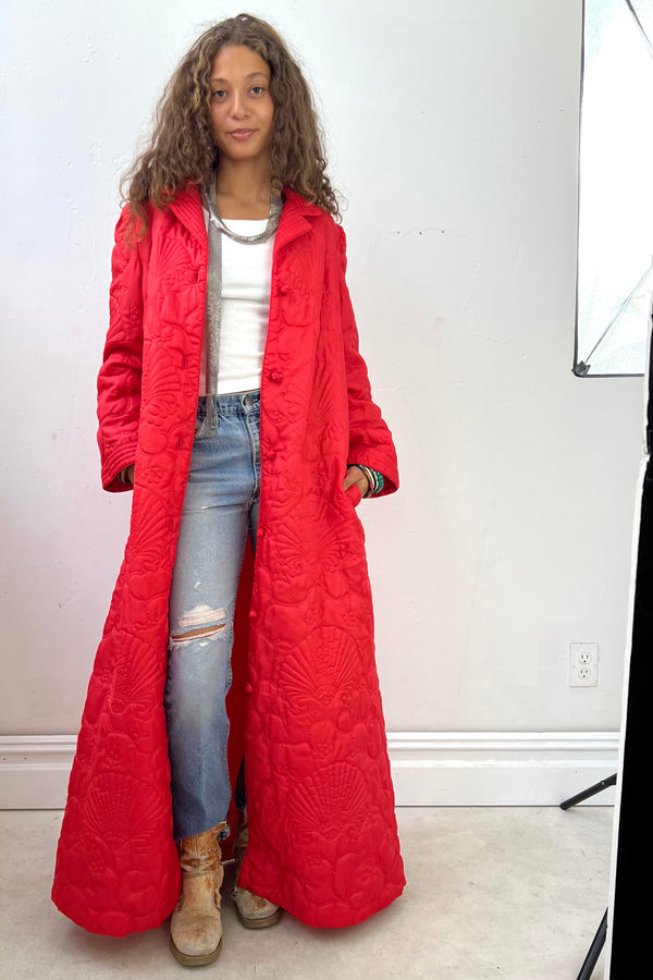 Vintage Quilted Lord and Taylor Rose Duster, Poly