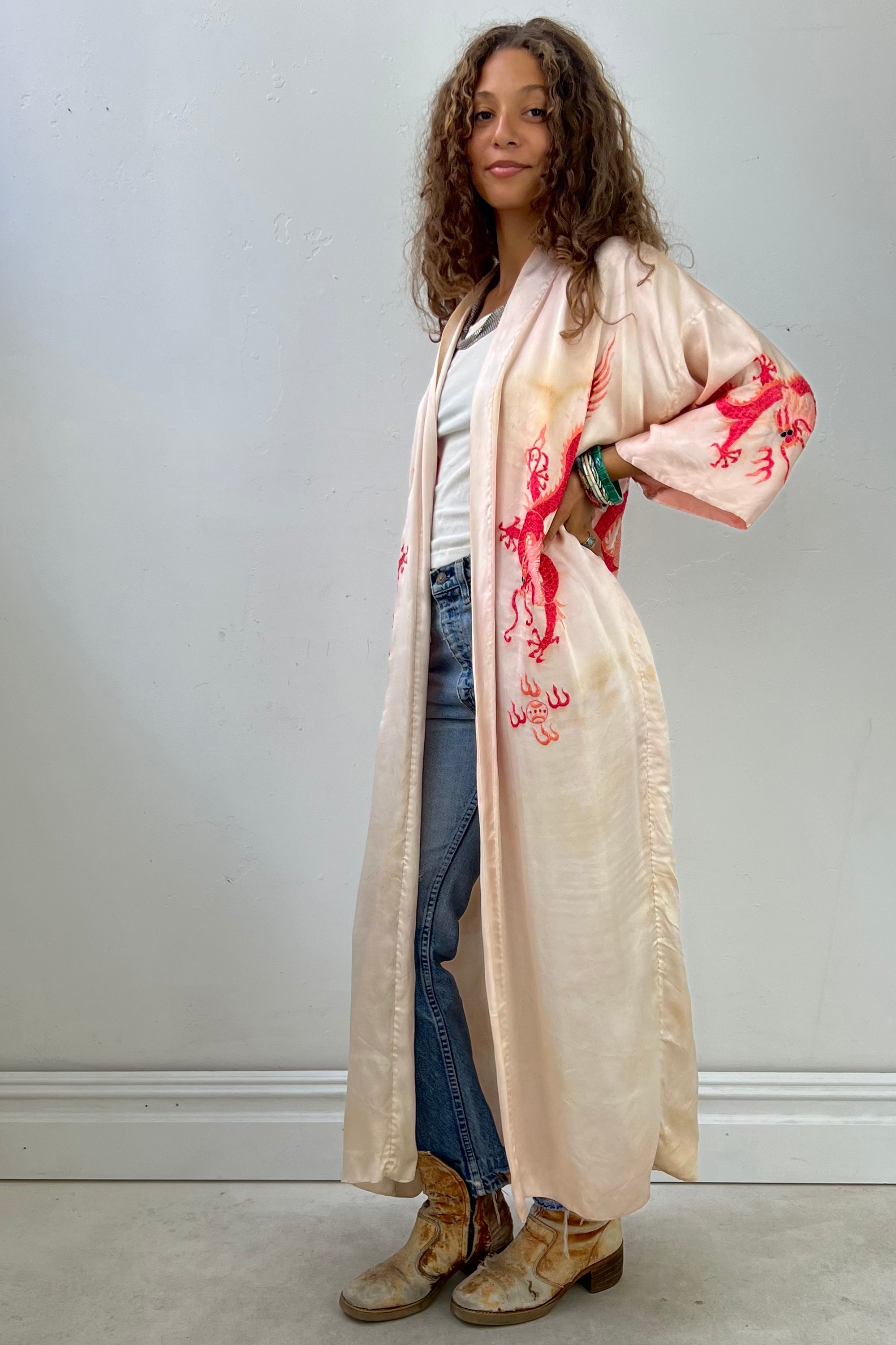 Vintage Silky Water Color Dragon Kimono Selected by Anna Corinna