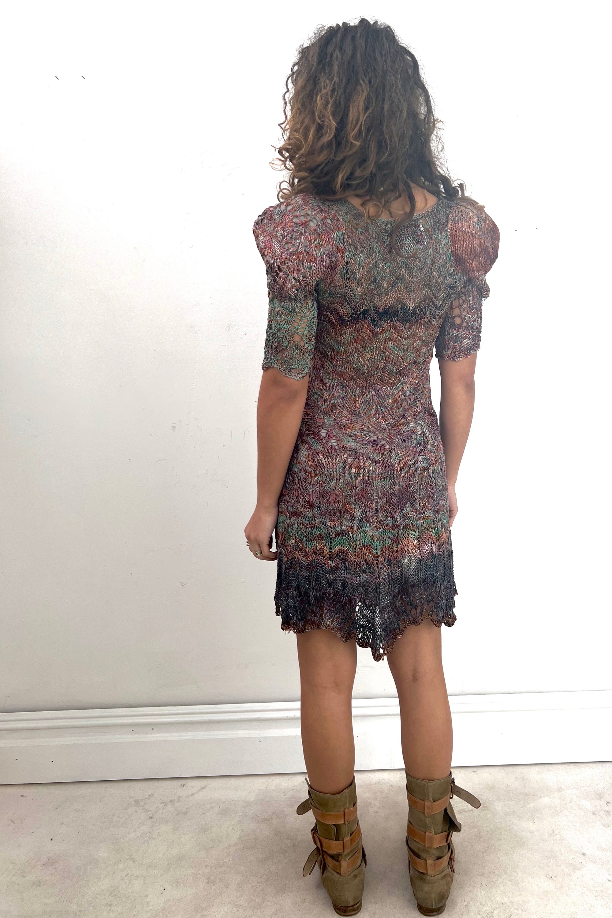 Vintage Hand Knit Multi Jeweltone Mini Dress Selected by  Anna Corinna