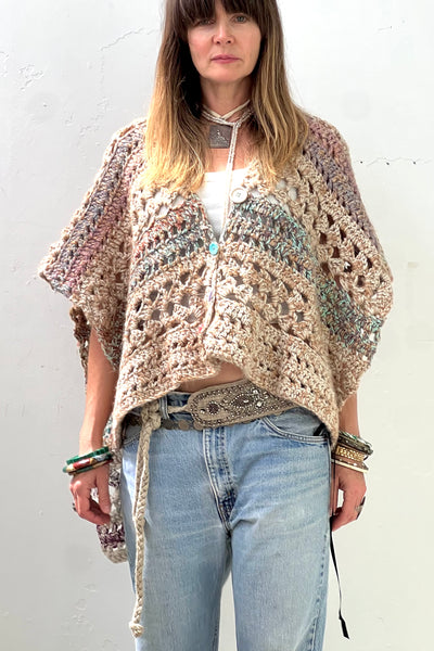 Sweater Hand Knit 90s Poncho Vintage