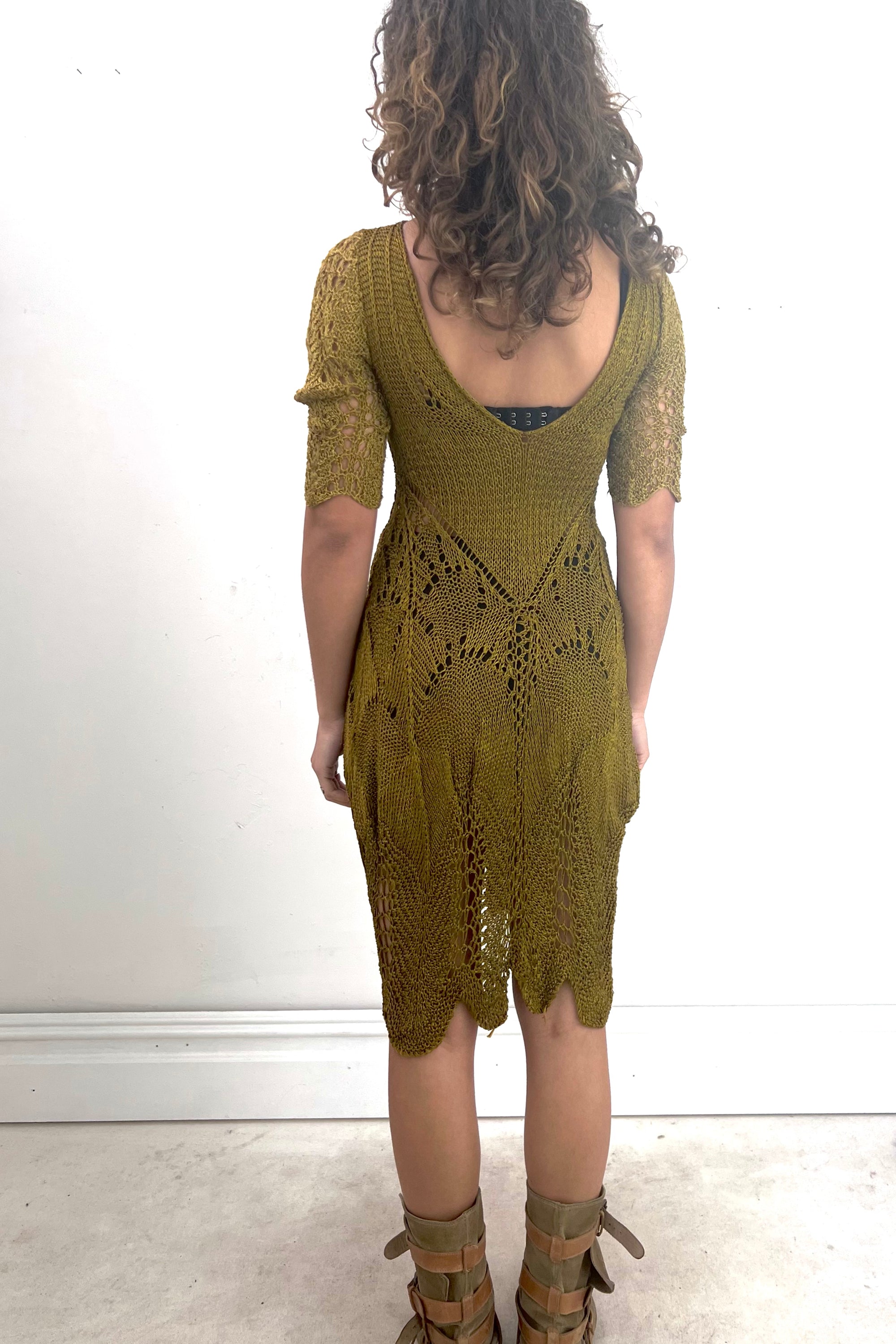 Vintage Hand Knit Olive Dress Selected by  Anna Corinna