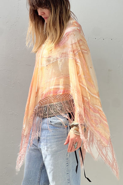 Poncho Silk 1970s Sunrise Top Reworked Vintage