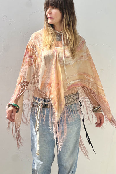 Poncho Silk 1970s Sunrise Top Reworked Vintage