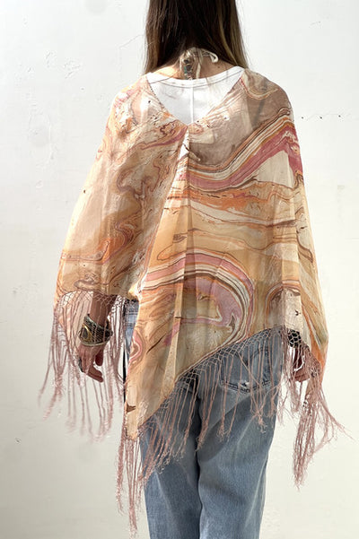 Poncho Silk 1970s Sunrise Top Reworked Vintage