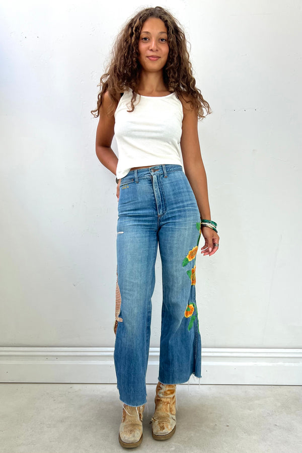 Vintage Embroidered Flare Jeans, Cotton