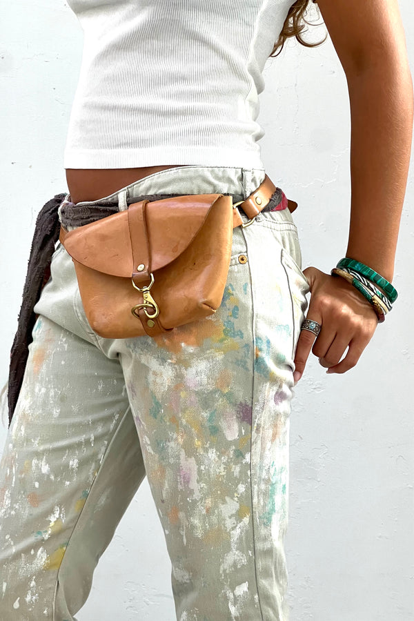 Vintage Leather Belt Bag, Leather and Brass