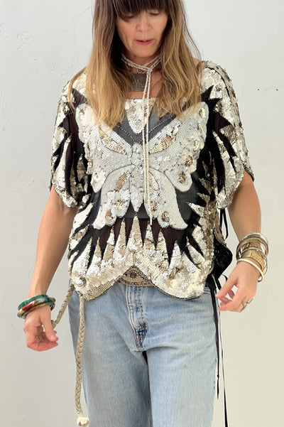 Butterfly Sequin 90s Top Vintage