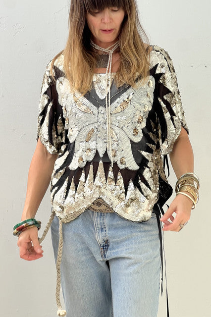 Butterfly Sequin 90s Top Vintage