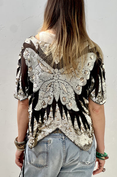 Butterfly Sequin 90s Top Vintage