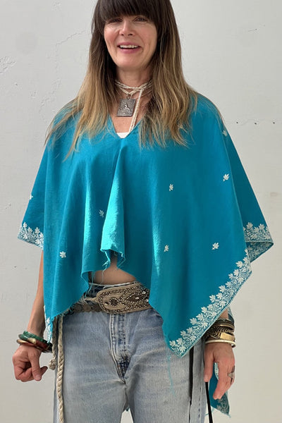 Poncho Wool 1960s Hand Embroidered Top Reworked Vintage