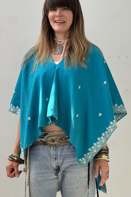 Poncho Wool 1960s Hand Embroidered Top Reworked Vintage