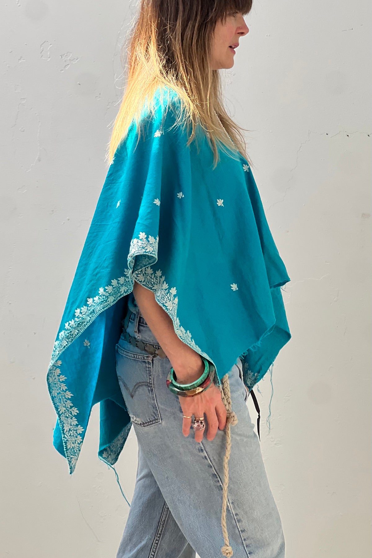Poncho Wool 1960s Hand Embroidered Top Reworked Vintage
